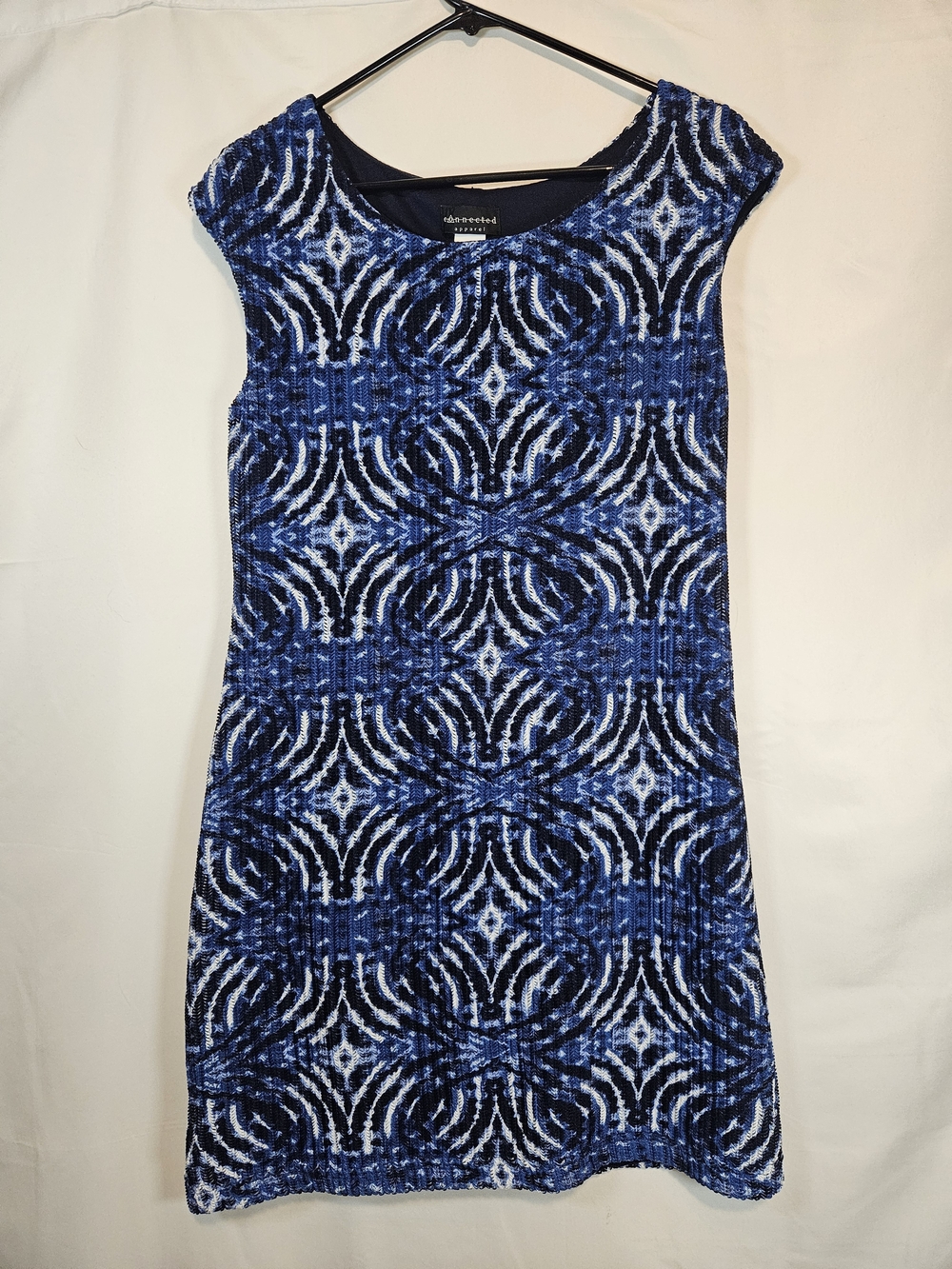connected apparel Blue & White Patterned Cap-Sleeve Dress